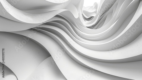   A monochrome image of a wave of white paper, illuminated by a light at its crest, accompanied by another white light at the wave's terminus photo
