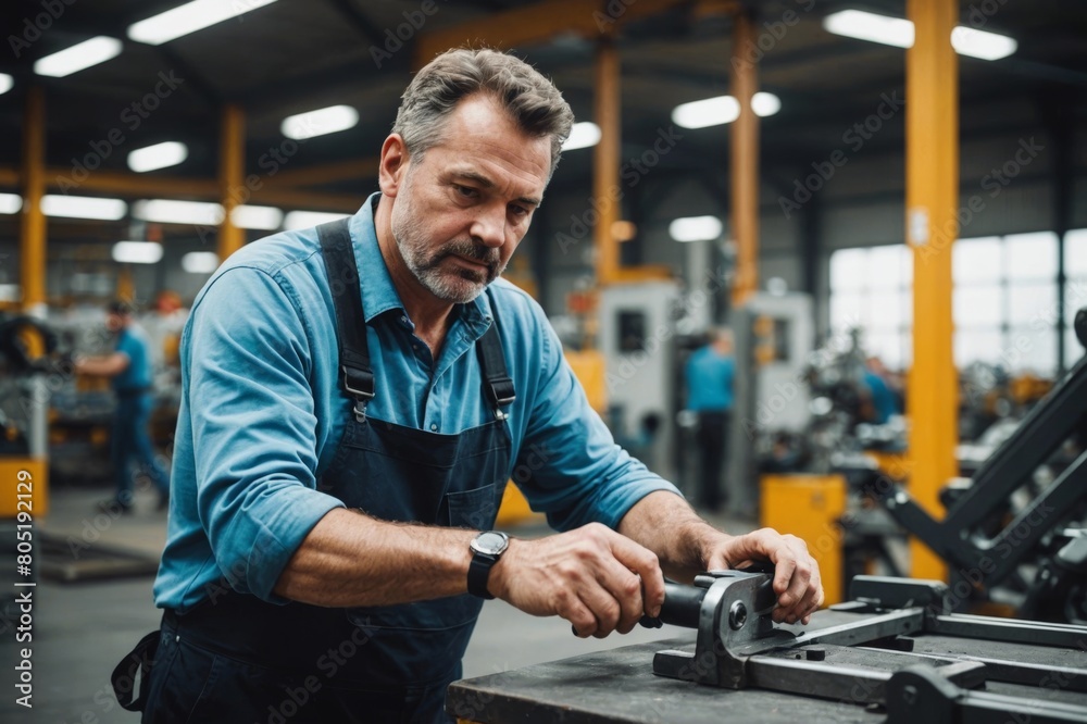 Middle aged man working in a sports equipment factory Middle aged man working in a sports equipment factory