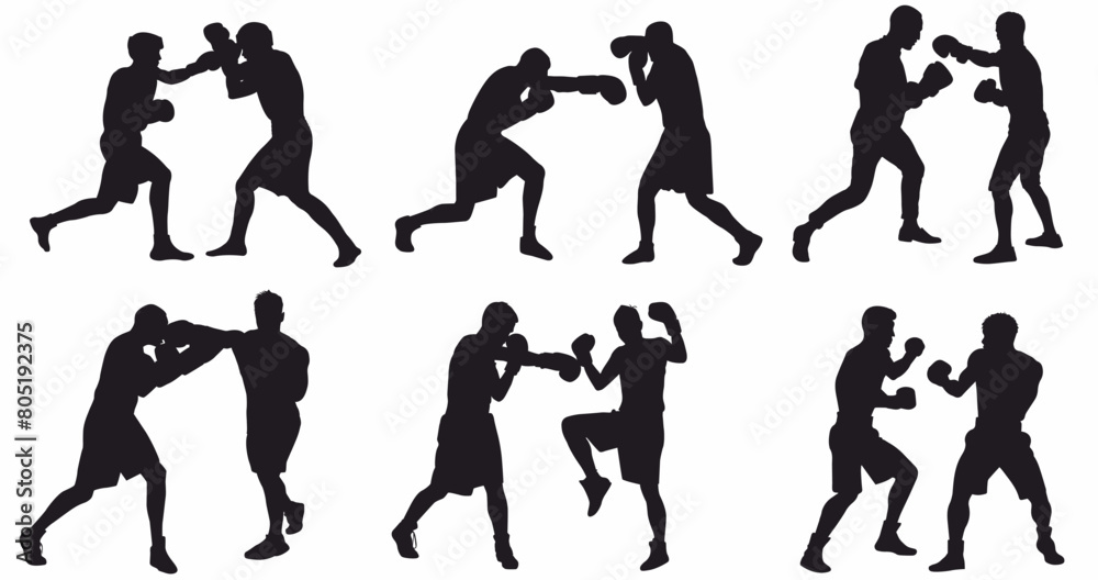 Boxer silhouettes. Set of silhouettes of boxer fighting. Boxer silhouettes. Set of silhouettes of boxer fighting.