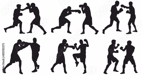 Boxer silhouettes. Set of silhouettes of boxer fighting.