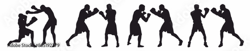 Boxing silhouette. Collection of boxing player in white background. 