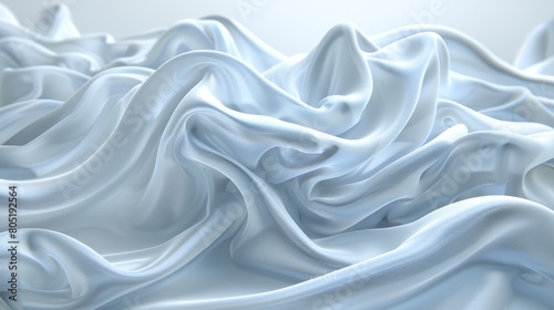  A crisp white cloth, closely framed, with a soft, blurred depiction of it billowing in the wind against a pristine white backdrop