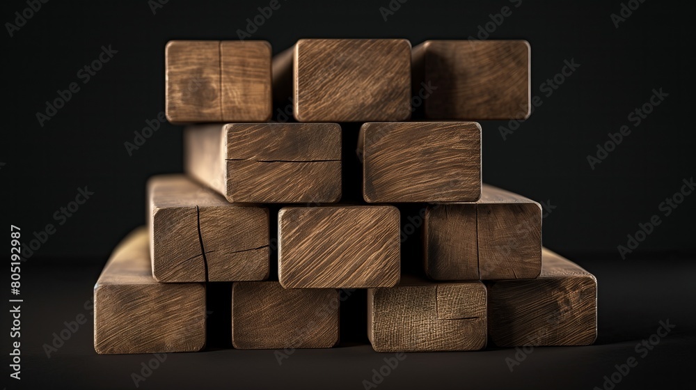 Fototapeta premium Stack of oak wooden beams and boards
