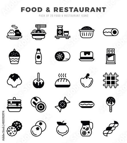 Food and Restaurant Lineal Filled icons collection. Lineal Filled icons pack. Vector illustration