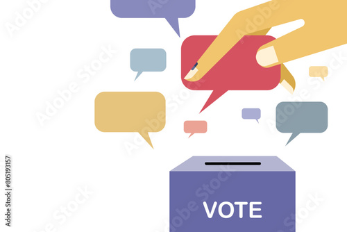 Conceptual illustration a hand choosing a dialogue and  casting in a ballot box