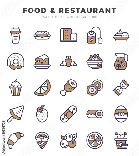 Set of Two Color Food and Restaurant Icons. Two Color art icon. Vector illustration