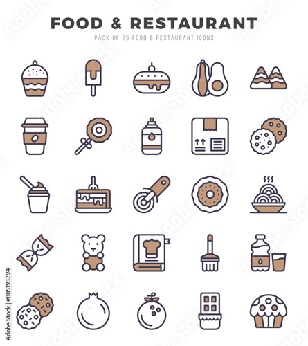 Food and Restaurant Two Color icons collection. Two Color icons pack. Vector illustration