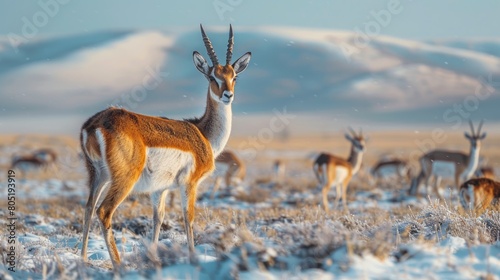 The Mongolian gazelle, a rare species, roams the vast plains with grace and majesty
