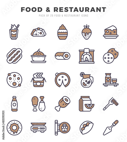 Set of Food and Restaurant Icons. Simple line art style icons pack.