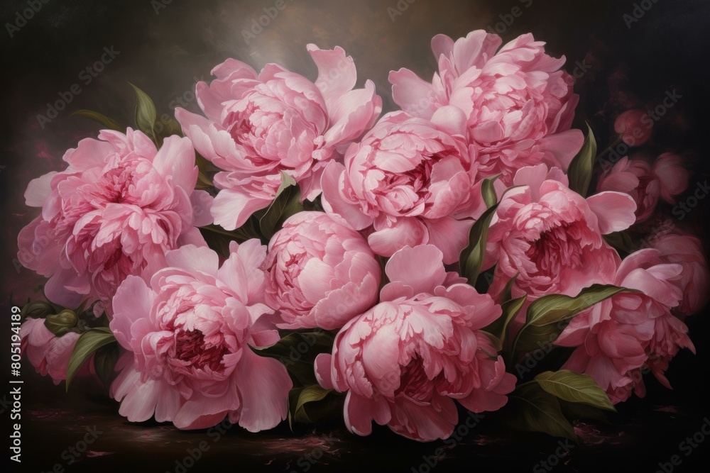 Fototapeta premium Charming Pink peonies. Romantic floral petal. Generate Ai