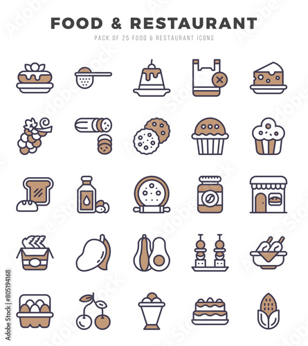 Set of Food and Restaurant Icons Two Color icons collection.