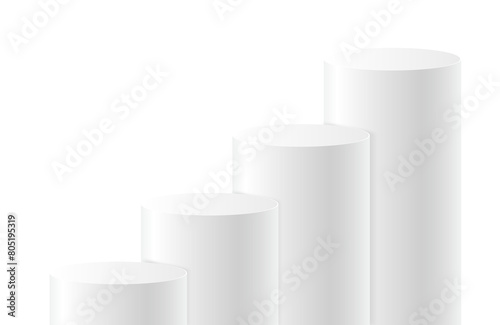 4 white podiums step with layer and close up on transparent background