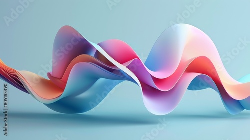 3d render of abstract colorful curved wave shape on blue background, 2D illustration, 8k high resolution, high detail, clean sharp focus, depth of field. photo