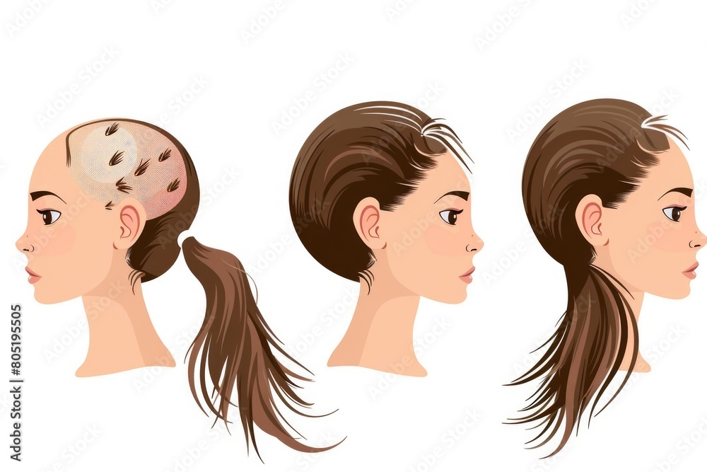 Various hairstyles on a woman's head, versatile for beauty and hair care concepts Various hairstyles on a woman's head, versatile for beauty and hair care concepts