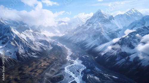 Behold the majesty of icy peaks, where glaciers kiss the sky and rivers carve their path through rugged terrain. Witness nature's grandeur in stunning 8K detail