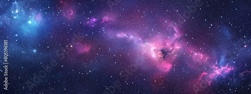 a background of stars in space, with a few purple and blue nebulae. The stars should be bright white or glowing with light effects, creating an ethereal atmosphere. photo