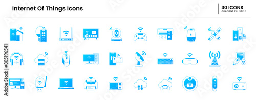 internet of things icon set. iot, technology, internet, things, digital, network, computer, smart, concept, data, business, communication. Vector gradient fill icon illustration
