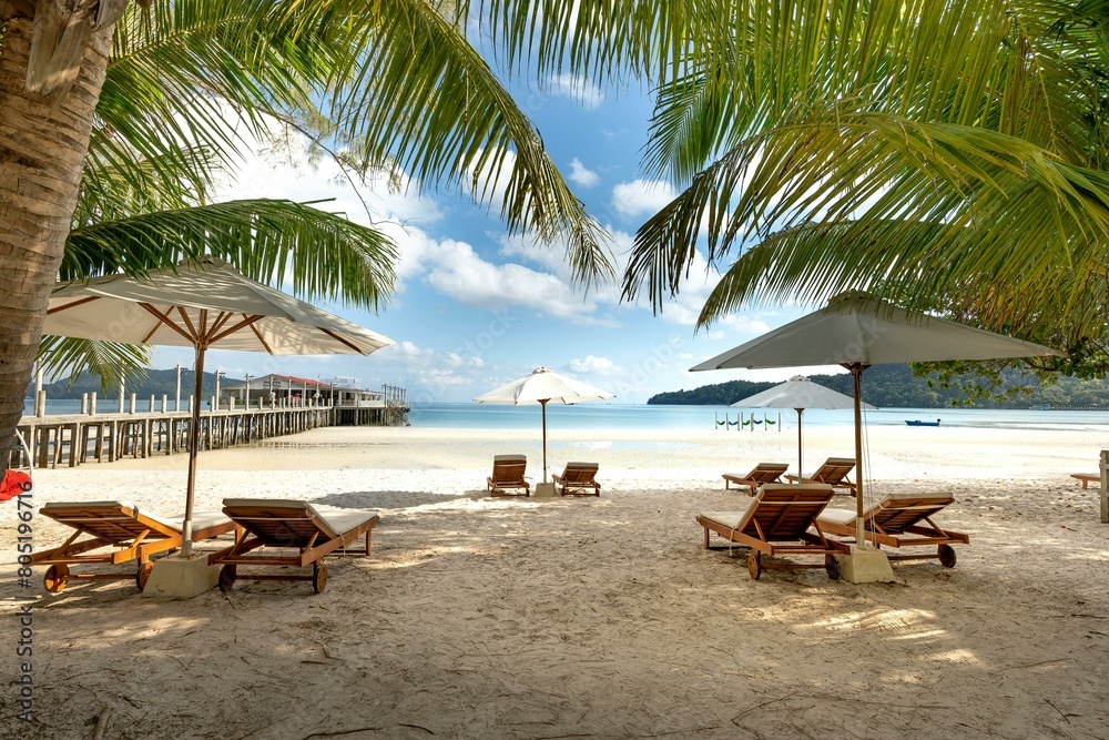 lounge chairs on the beach, chair on beach, lounge chair and umbrella on the beach, umbrella on the beach