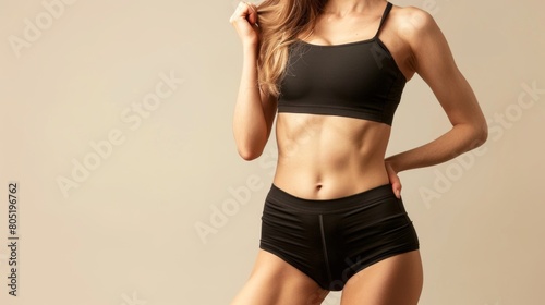 A woman is wearing a black bikini top and black underwear © liliyabatyrova