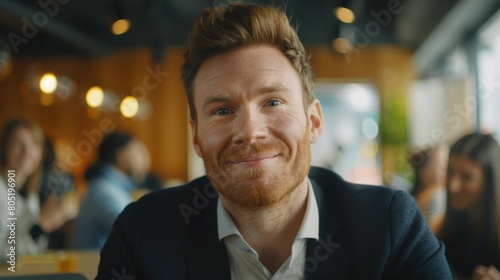 A man with a beard sitting at a table. Suitable for business concepts