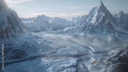 Discover the ethereal beauty of frozen landscapes, where mountains rise like monuments to time and rivers flow with gentle persistence. Marvel at the intricate details of this 8K masterpiece
