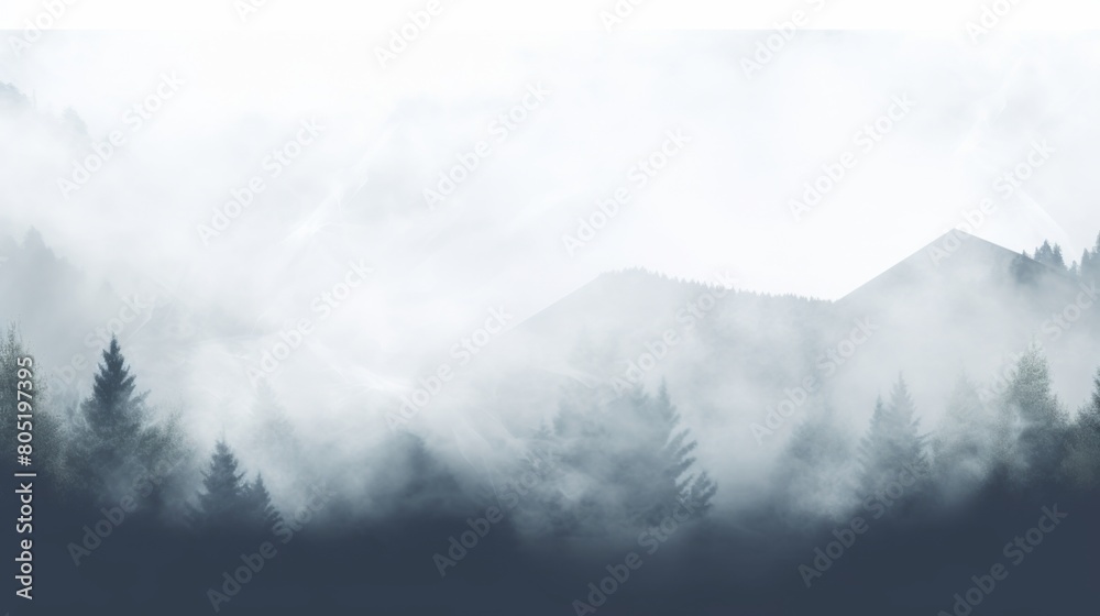 Fog rolls over a mountain with trees in the foreground