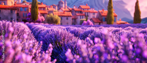 Expansive purple lavender field under a vibrant summer sky in Provence, symbolizing tranquility and beauty