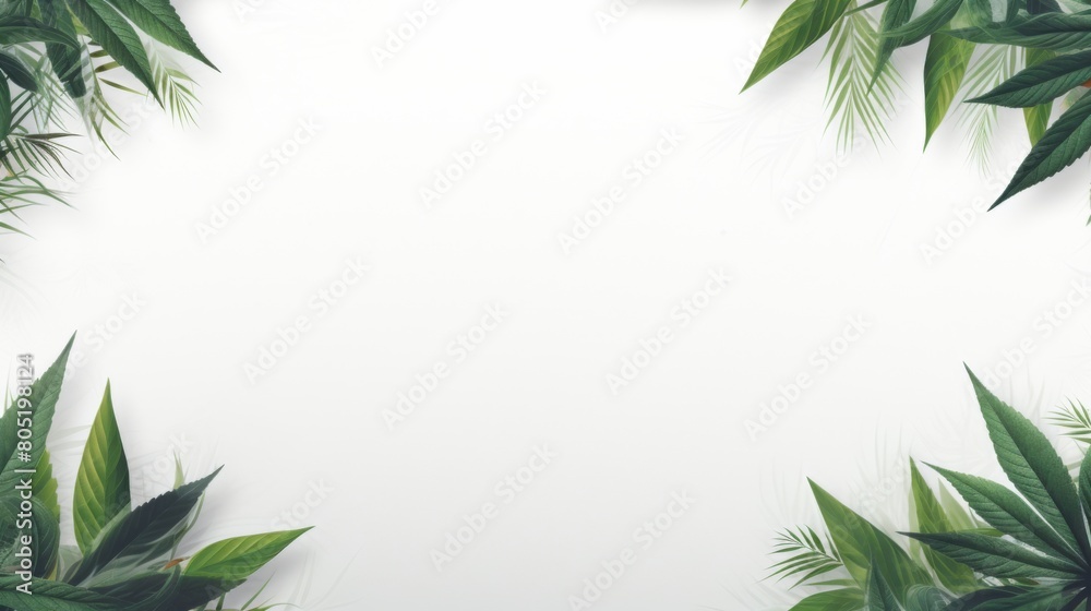 Abundance of green leaves cascading on a pristine white canvas Abundance of green leaves cascading on a pristine white canvas