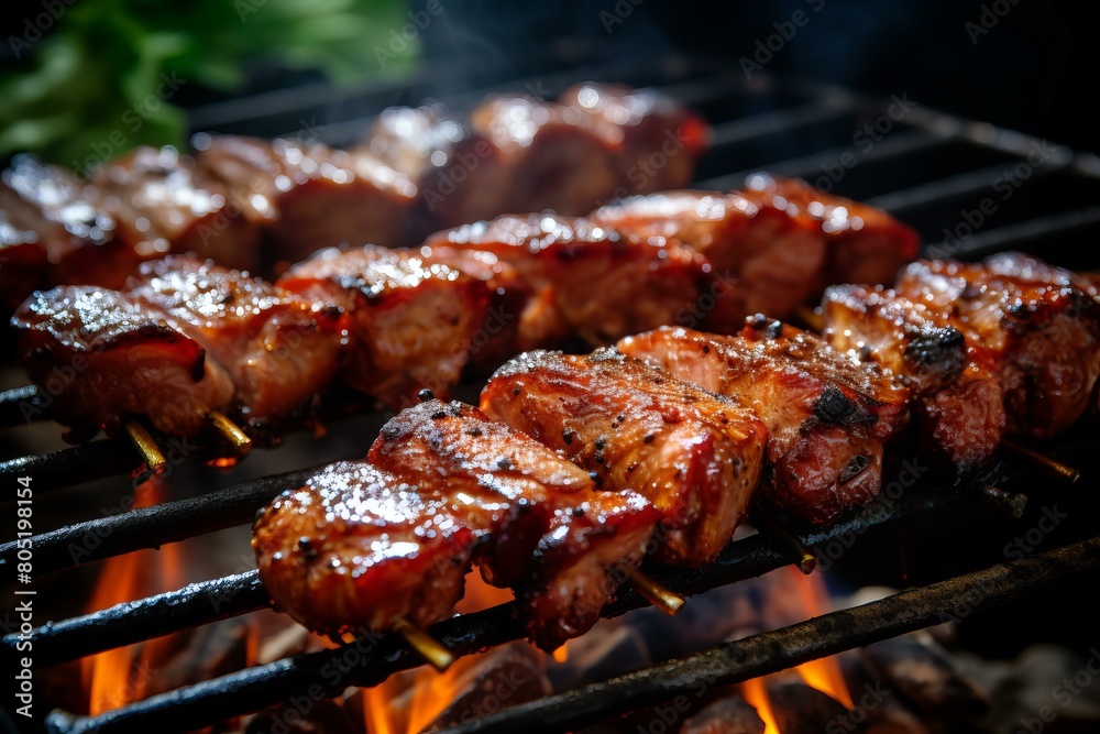 Succulent Pork bbq plate grilled. Meal snack. Generate Ai