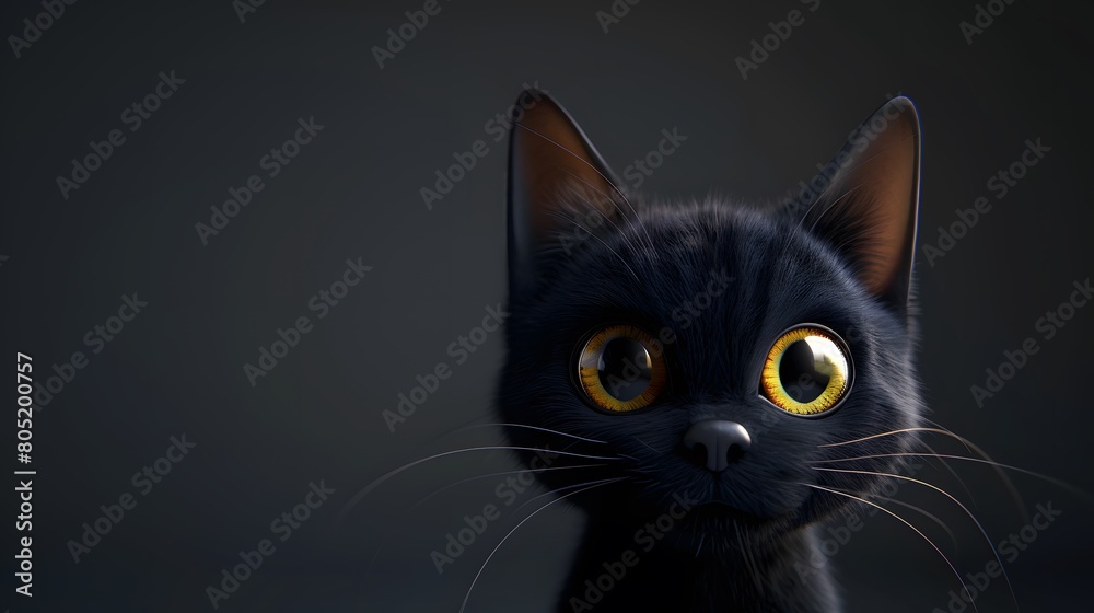 Black cat in the studio scene. Ideas from the cuteness of Bombay cats.