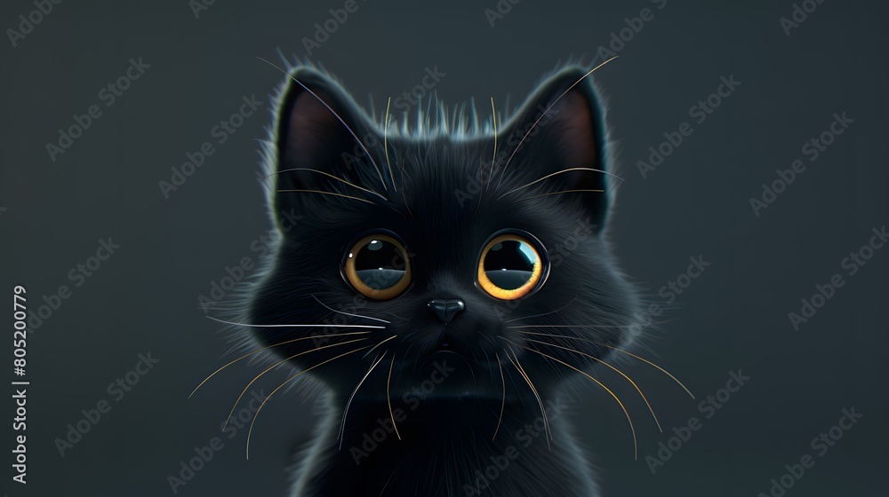 Black cat in the studio scene. Ideas from the cuteness of Bombay cats.