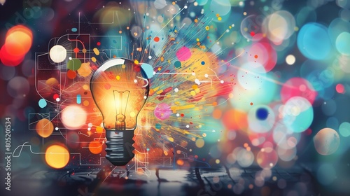 A conceptual image showcasing a light bulb as a metaphor for an innovative breakthrough and smart idea, symbolizing genius marketing strategy planning and creative thinking in business. photo