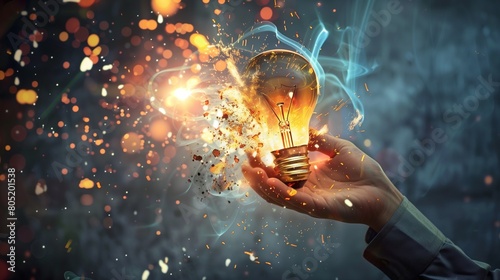 A conceptual image showcasing a light bulb as a metaphor for an innovative breakthrough and smart idea, symbolizing genius marketing strategy planning and creative thinking in business.