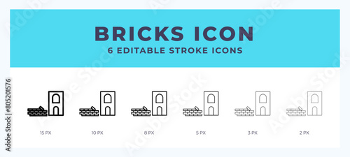 Bricks line icon for websites and apps. Vector illustration with editable stroke.