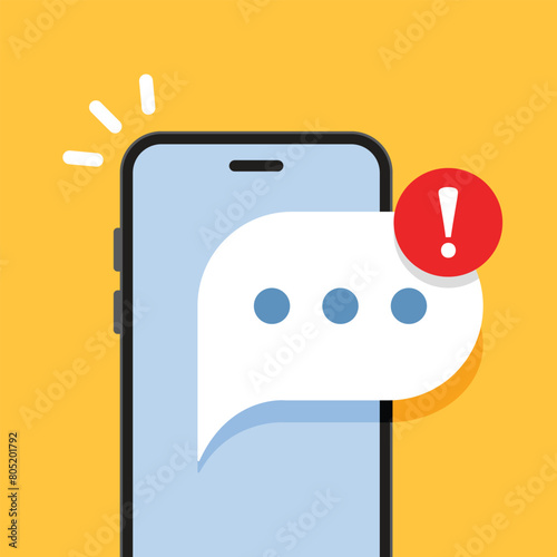 Phone notifications icon in flat style. Smartphone with new notice vector illustration on isolated background. Reminder message sign business concept. photo
