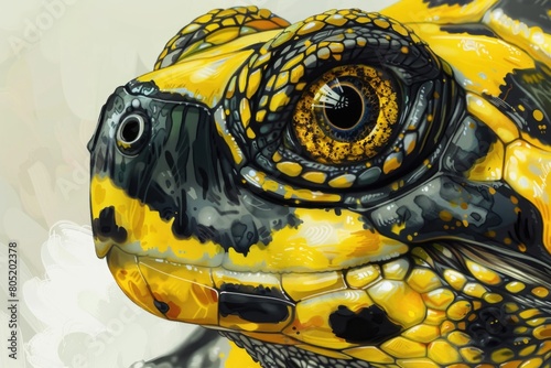 Detailed view of a yellow and black lizard. Suitable for science or nature themes photo