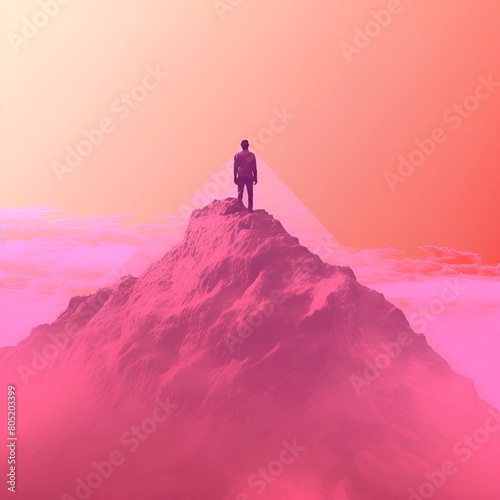 A man is standing on top of a mountain. 