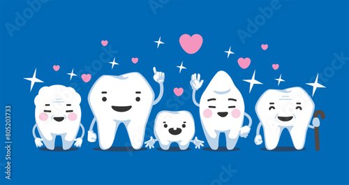 Healthy and happy teeth family characters.