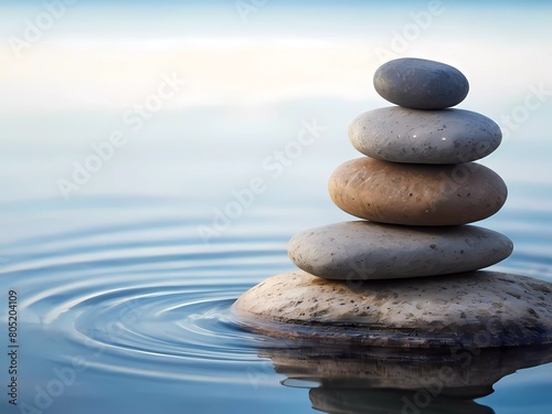 stack of stones on beach  Rock stones balance calmly Water background   concept Calm meditation pure mind high quality image HD 