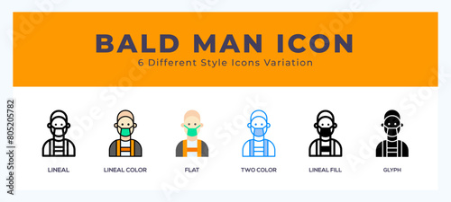 Bald set of icons. Vector illustration with different styles.