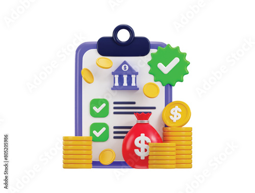 Bank loan agreement or Tax Office Column Building. Public Finance Audit Concept. 3D render Vector icon Illustration. Online banking, bank icon, money ben coin icon