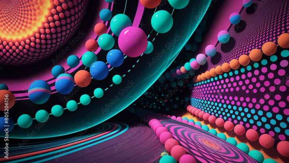 Multicolored abstract background with 3d shapes in the style of psychedelic vibrant stippling