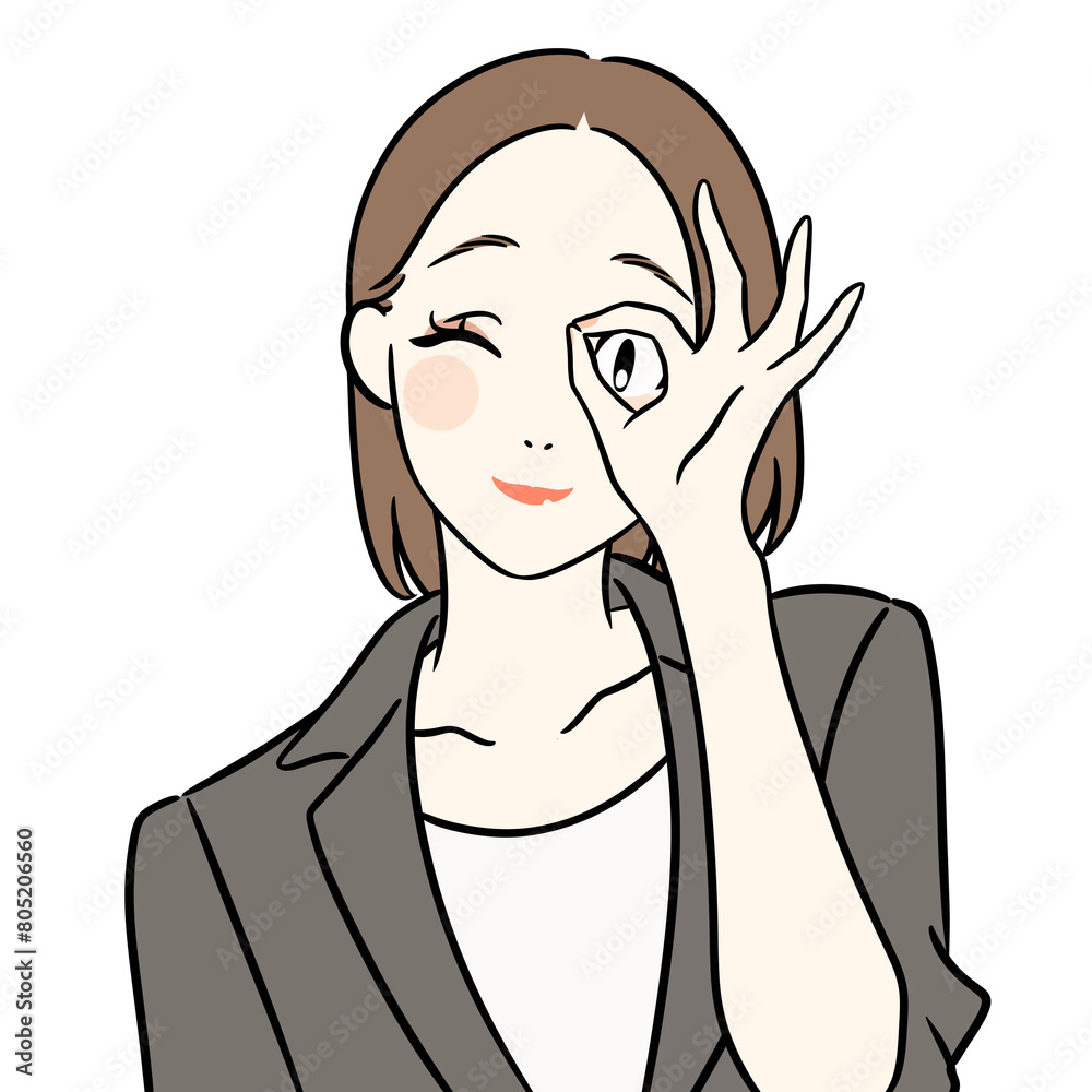 手の隙間からのぞき込むスーツ姿の女性