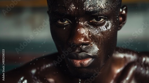 portrait of African american athlete after work out sweating and looking at camera