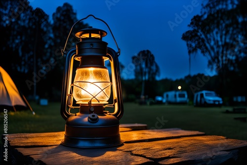 oil lantern lamp in camping ground