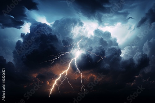 Volatile Rain clouds lightening weather. Nature electric. Generate Ai photo