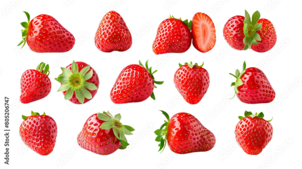 Set of strawberries isolated on transparent background Set of strawberries isolated on transparent background