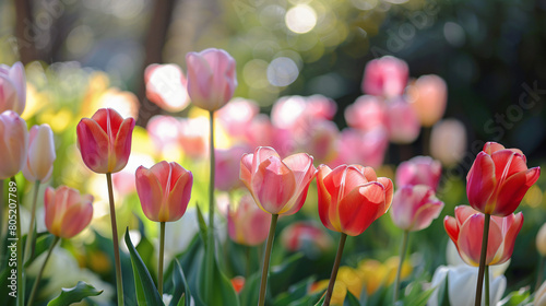 Beautiful blossoming tulips outdoors