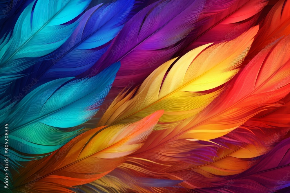 Shimmery Rainbow feathers colorful. Fashion macro. Generate Ai Shimmery Rainbow feathers colorful. Fashion macro. Generate Ai