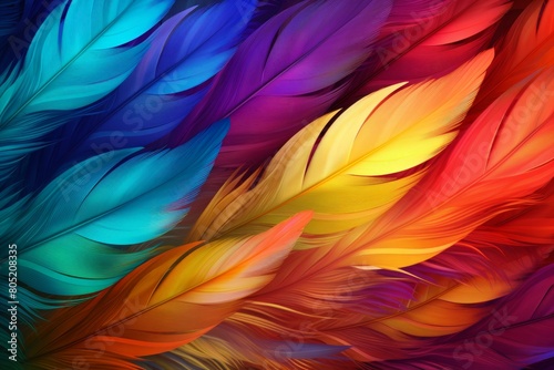 Shimmery Rainbow feathers colorful. Fashion macro. Generate Ai